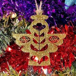 Wooden Folk Angel Christmas Tree Decoration - Beautiful Xmas Ornament in Oak, Walnut Cherry Wood Or Silver, Gold, Red, Green Glitter - thumbnail 2