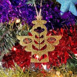Wooden Folk Angel Christmas Tree Decoration - Beautiful Xmas Ornament in Oak, Walnut Cherry Wood Or Silver, Gold, Red, Green Glitter - thumbnail 4