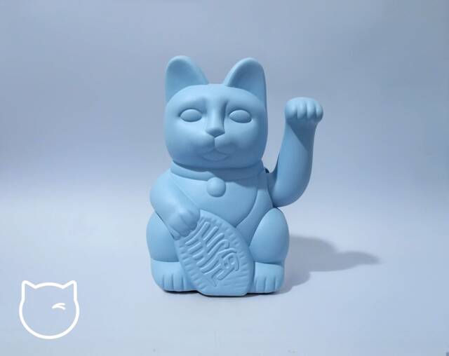 Baby Blue Lucky Cat Hand Painted Maneki Neko - 7 Inch - image 1