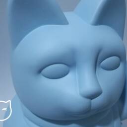Baby Blue Lucky Cat Hand Painted Maneki Neko - 7 Inch - thumbnail 2