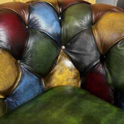 Vintage Chesterfield 3 Seater Sofa - Multicoloured Patchwork Antique Leather Couch British Handmade Living Room Furniture - thumbnail 4