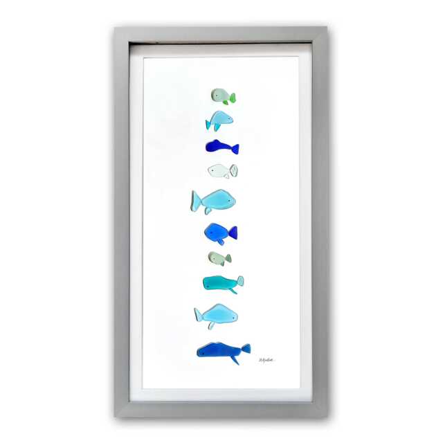 Sea Glass Fish Art Framed Handmade Hanging Vertical Driftwood Wall Decor - image 1