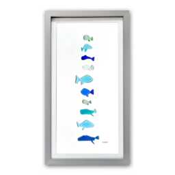 Sea Glass Fish Art Framed Handmade Hanging Vertical Driftwood Wall Decor - thumbnail 1