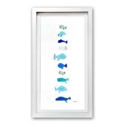 Sea Glass Fish Art Framed Handmade Hanging Vertical Driftwood Wall Decor - thumbnail 2
