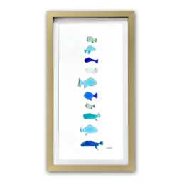 Sea Glass Fish Art Framed Handmade Hanging Vertical Driftwood Wall Decor - thumbnail 3
