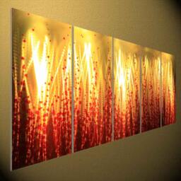 Modern Metal Wall Art, 3D Abstract Painting Sculpture - 24x60 Inch - thumbnail 1