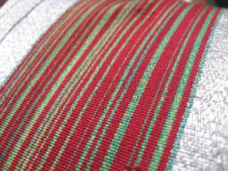 Cushion Cover, Silk, Japanese Vintage Obi, Silver, Red, Green, Striped, Obi Pillow - thumbnail 1
