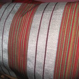 Cushion Cover, Silk, Japanese Vintage Obi, Silver, Red, Green, Striped, Obi Pillow - thumbnail 4