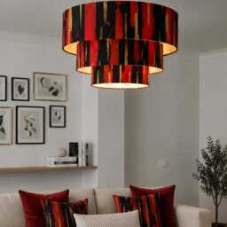 Handmade By Order Red Black & Gold Paint Texture Abstract Pattern Print On Velvet Two Three Tier Pendant Lamp Shade - thumbnail 3