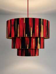 Handmade By Order Red Black & Gold Paint Texture Abstract Pattern Print On Velvet Two Three Tier Pendant Lamp Shade - thumbnail 1