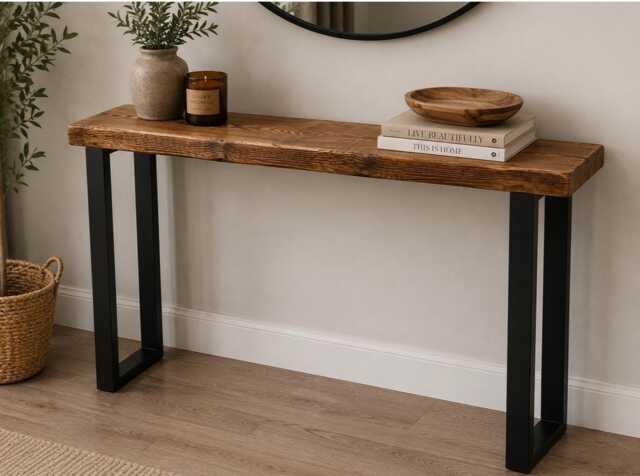 Handcrafted Solid Wood Console Table With Metal Legs - Unique Hallway & Entryway Custom Sizes UK 30cm Deep - image 1