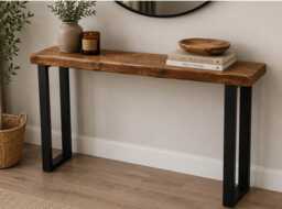 Handcrafted Solid Wood Console Table With Metal Legs - Unique Hallway & Entryway Custom Sizes UK 30cm Deep - thumbnail 1
