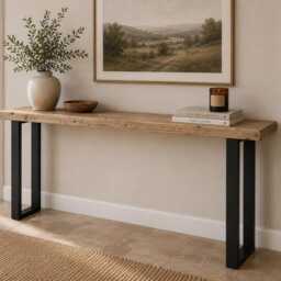 Handcrafted Solid Wood Console Table With Metal Legs - Unique Hallway & Entryway Custom Sizes UK 30cm Deep - thumbnail 2