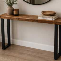 Handcrafted Solid Wood Console Table With Metal Legs - Unique Hallway & Entryway Custom Sizes UK 30cm Deep - thumbnail 3