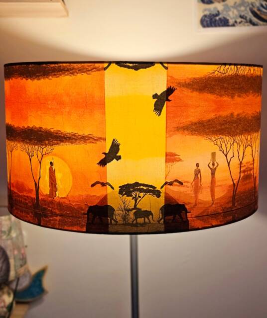 Handmade Africa Sunset Lampshade Decoupage Orange Design - image 1