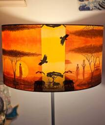 Handmade Africa Sunset Lampshade Decoupage Orange Design - thumbnail 1
