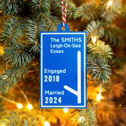 Personalised Motorway Sign Christmas Tree Decoration, Bauble, Custom Gift For Couple, Family Bauble - thumbnail 1