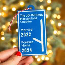 Personalised Motorway Sign Christmas Tree Decoration, Bauble, Custom Gift For Couple, Family Bauble - thumbnail 2
