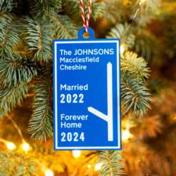 Personalised Motorway Sign Christmas Tree Decoration, Bauble, Custom Gift For Couple, Family Bauble - thumbnail 3
