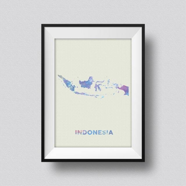 Indonesia Watercolor Map Art Print Ink Splash Poster Canvas