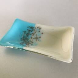 Handmade Fused Glass Soap Dish Turquoise & Grey Bathroom Accessory