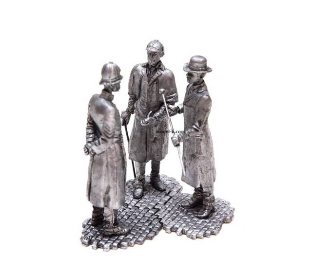 Tin 54mm Sherlock Holmes, Dr. Watson & Inspector G. Lestrade. Arthur Conan Doyle 132 Scale Metal Figurine - image 1