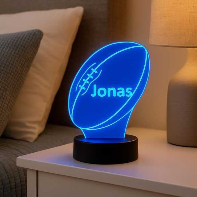 Custom Rugby Ball Led Night Light - Personalised Name Lamp, Kids Bedroom Decor - image 1