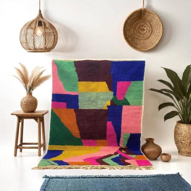 Handmade Beni Ourain Wool Rug Colorful Geometric Berber Carpet - image 1