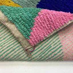 Handmade Beni Ourain Wool Rug Colorful Geometric Berber Carpet - thumbnail 4