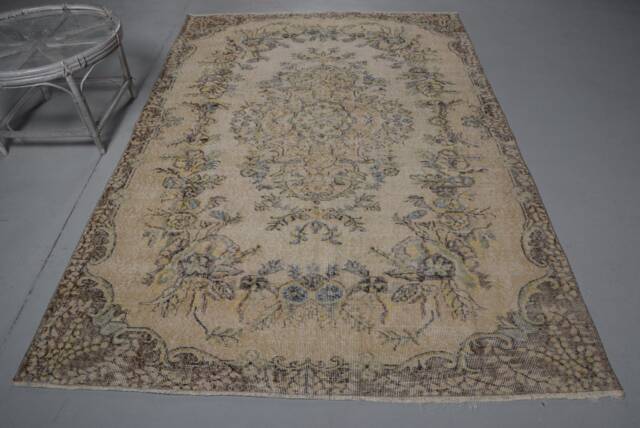 5.7x8.5 Ft Large Rug, Vintage Beige Wool Oushak Rugs For Dining Room, Turkish Outdoor Living Room - image 1