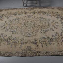 5.7x8.5 Ft Large Rug, Vintage Beige Wool Oushak Rugs For Dining Room, Turkish Outdoor Living Room - thumbnail 3