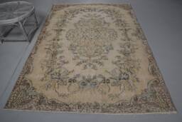 5.7x8.5 Ft Large Rug, Vintage Beige Wool Oushak Rugs For Dining Room, Turkish Outdoor Living Room - thumbnail 1