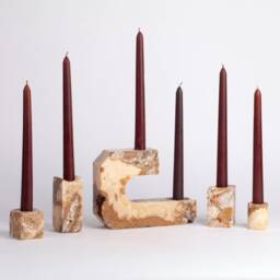 Handmade Travertine Candlestick Holder Set Unique Stone Decor - 5 Pcs