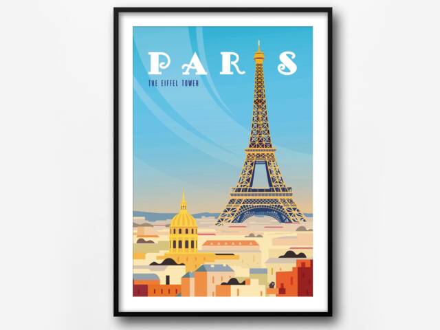 Paris Eiffel Tower Retro Travel Poster France City Print - image 1