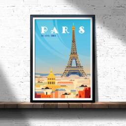 Paris Eiffel Tower Retro Travel Poster France City Print - thumbnail 3