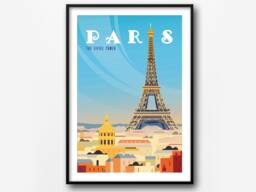 Paris Eiffel Tower Retro Travel Poster France City Print - thumbnail 1