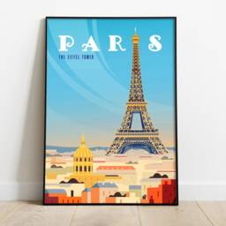 Paris Eiffel Tower Retro Travel Poster France City Print - thumbnail 2