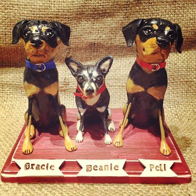 Customize Your Pets Three Dogs Folk Art Sculpture Based On Photos - image 1