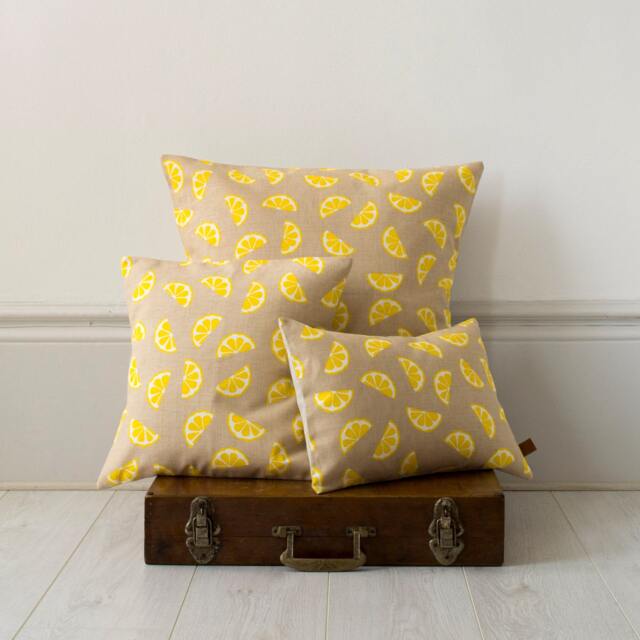 Lemons Fruity Yellow Screen Printed Linen Cushion Pillow - image 1