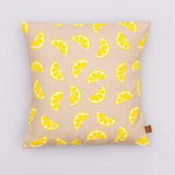 Lemons Fruity Yellow Screen Printed Linen Cushion Pillow - thumbnail 3