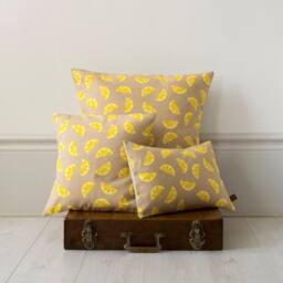 Lemons Fruity Yellow Screen Printed Linen Cushion Pillow - thumbnail 1