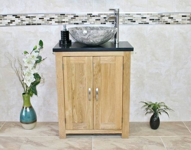 Solid Oak Bathroom Vanity Unit - Black Quartz Top Marble Basin Choice 310Bqsbc - image 1