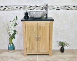 Solid Oak Bathroom Vanity Unit - Black Quartz Top Marble Basin Choice 310Bqsbc - thumbnail 1