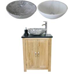 Solid Oak Bathroom Vanity Unit - Black Quartz Top Marble Basin Choice 310Bqsbc - thumbnail 2