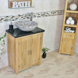 Solid Oak Bathroom Vanity Unit - Black Quartz Top Marble Basin Choice 310Bqsbc - thumbnail 3