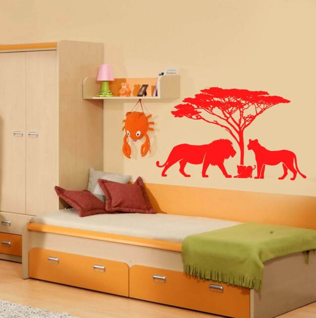 Wall Vinyl Decal African Landscape Happy Lions Family Kids Room Decor - 2523Dz - image 1