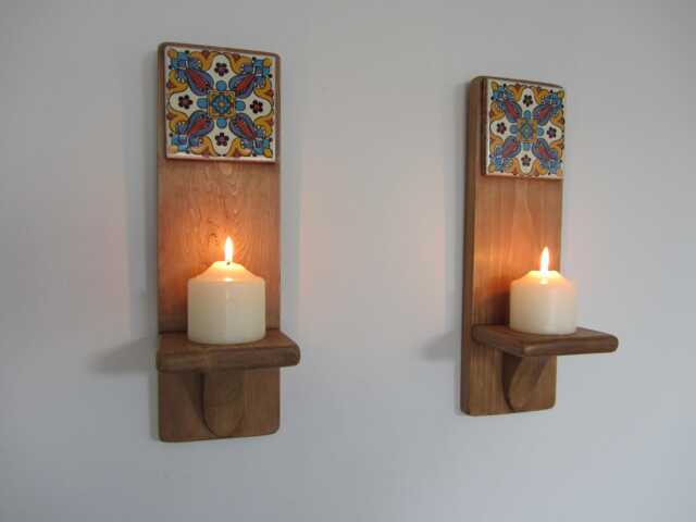 Handmade Terracotta Tile Wall Sconces Mexican Moroccan Style, 38cm - image 1