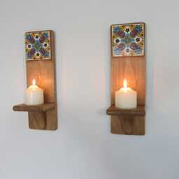 Handmade Terracotta Tile Wall Sconces Mexican Moroccan Style, 38cm - thumbnail 2