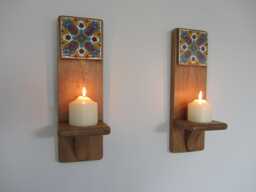 Handmade Terracotta Tile Wall Sconces Mexican Moroccan Style, 38cm - thumbnail 1