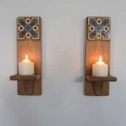 Handmade Terracotta Tile Wall Sconces Mexican Moroccan Style, 38cm - thumbnail 3